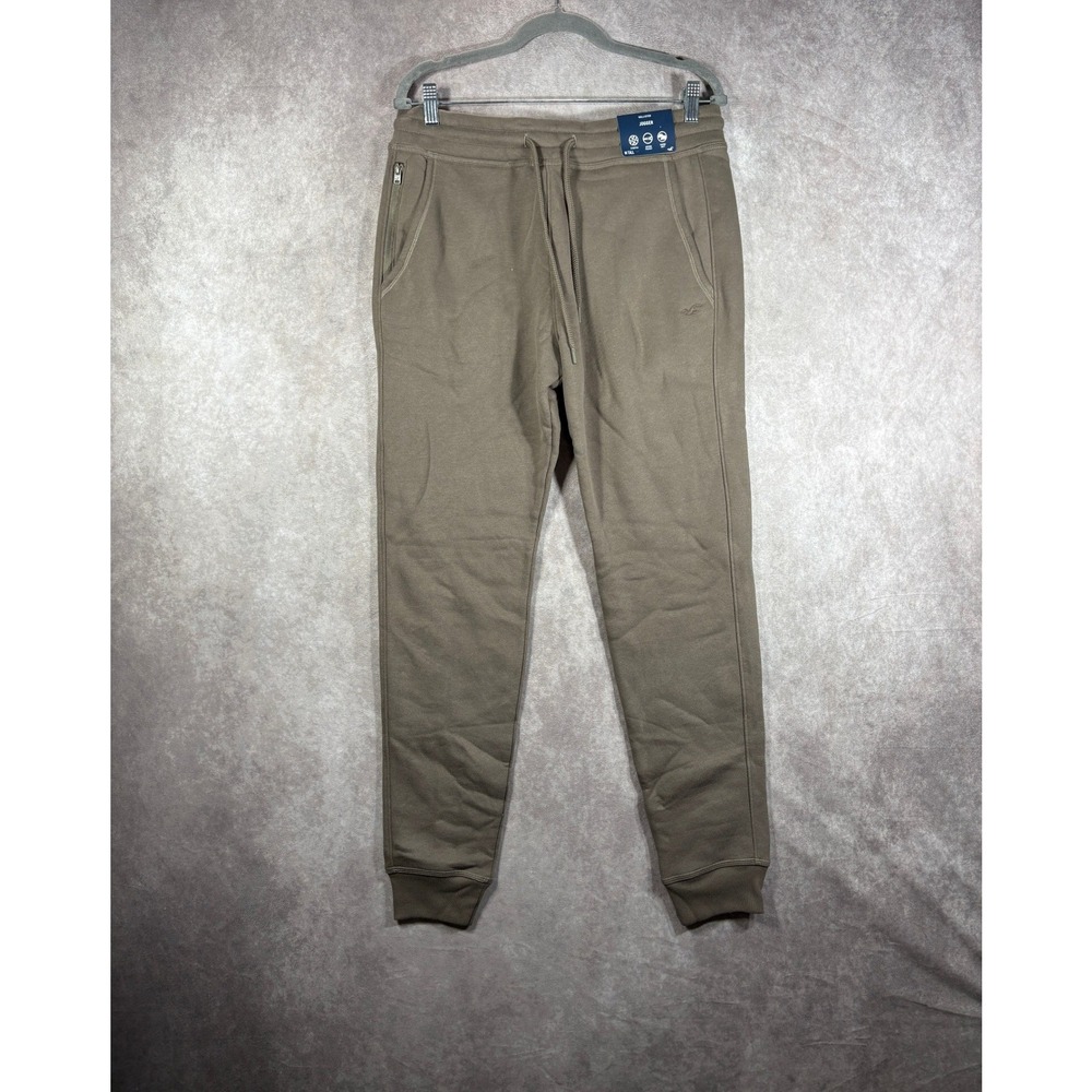Hollister Jogger Sweatpants Mens Medium Tall Brown Fleece Zipper Stretch NEW